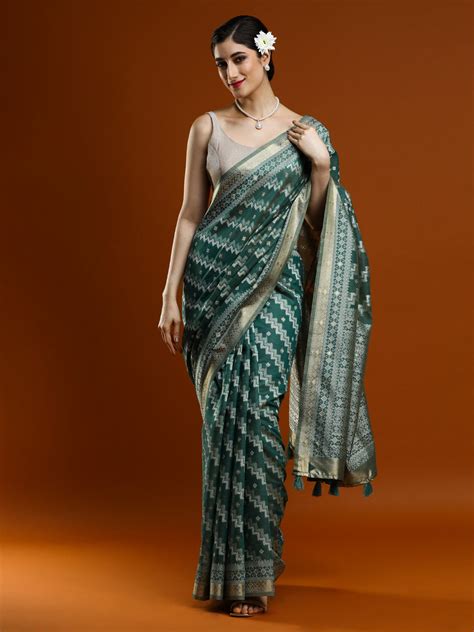 Sarha Woven Design Zari Saree With Unstitched Blouse Piece in Green