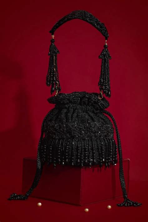 Tilora Embroidered Mini Potli - Black | The Mahal
