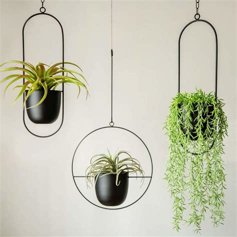 Black Flower Pot Holder Metal Modern Plant Hanger Hanging Planter for ...
