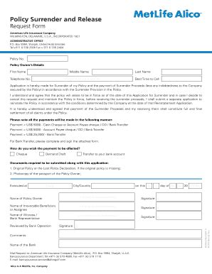 Metlife Surrender Form - Fill Online, Printable, Fillable, Blank ...