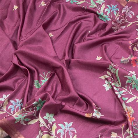 Tussar Dark Pink Floral Printed Saree – Kumaran Silks
