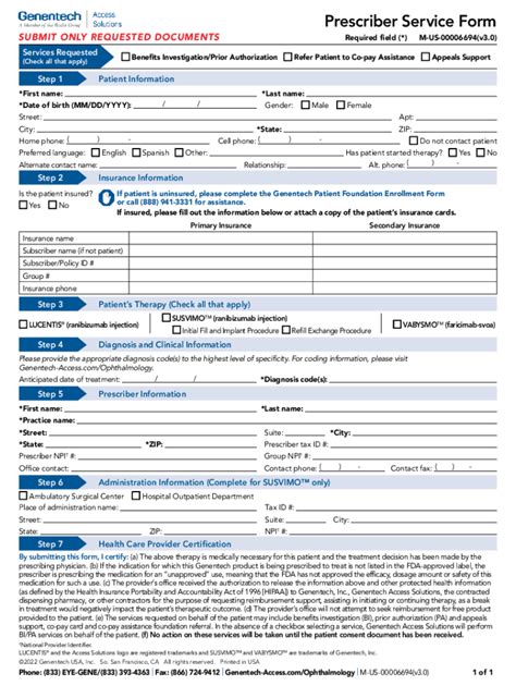 Fillable Online Genentech Ophthalmology Prescriber Service Form. Use ...