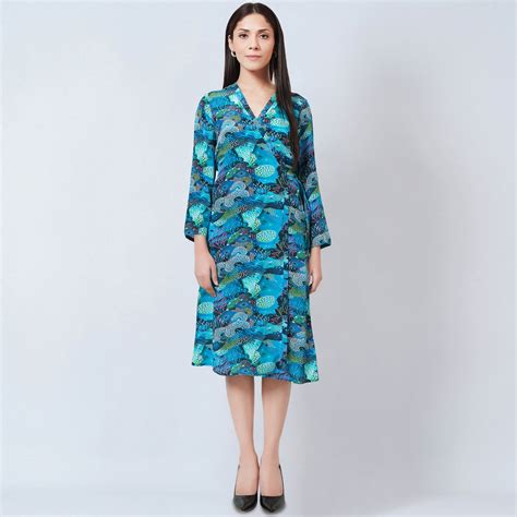 Blue and Green Sea Jungle Print Wrap Around Dress – First Resort by ...