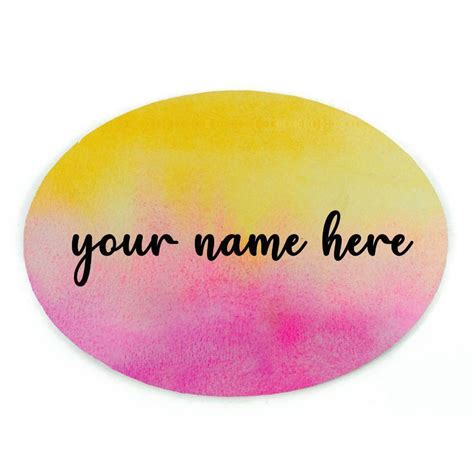 Hand-painted Customized Name Plate - Pink and Yellow Dual Ombre - Oval ...