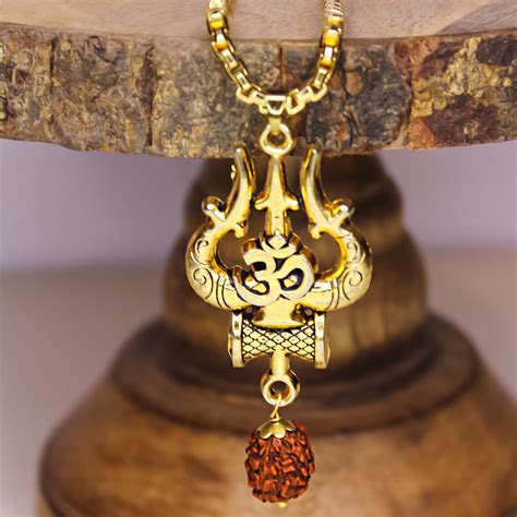Gold Plated OM Shiva Trishul Chain Necklace - Sacred Symbol of ...