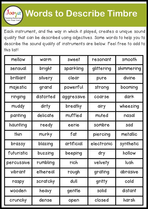 What is Timbre in Music - Jooya Teaching Resources