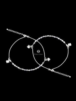 925 Sterling Silver Heart Hanging Design Anklets For Girls Mauve ...
