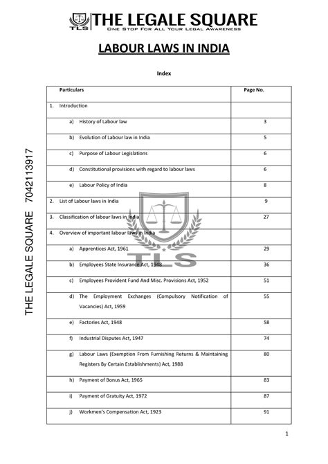 Labour Law - Notes - LABOUR LAWS IN INDIA Index Particulars Page No. 1 ...