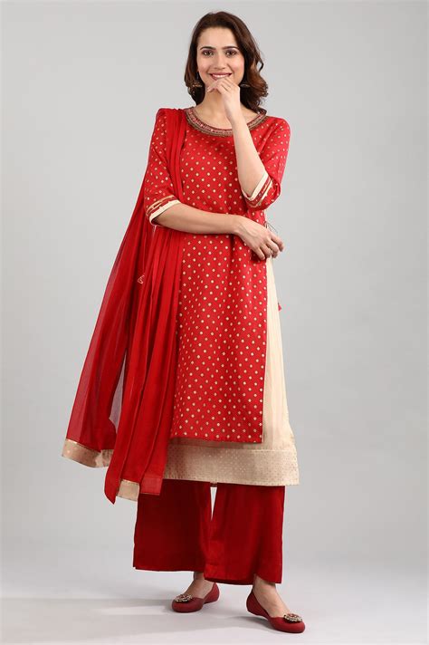 Buy Red Round Neck Embellished kurta Set Online for Woman | Shop for ...