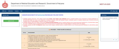 Haryana NEET UG 2025: Counseling Round 3 Seat Allotment Date Revised ...