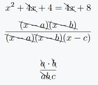 How to use strikethrough, crossout and cancel out in LaTeX?