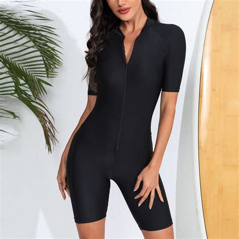 Hicidod Women's One Piece Short Sleeve Swimsuit Rash Guard Bathing Suit ...