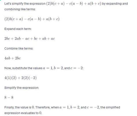 simplify (2)b(c+a)-c(a-b)+a(b+c) and find its value when a=1,b=2 and c ...