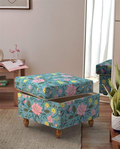 Modern Trunk Storage Ottoman - Spring Bloom Teal