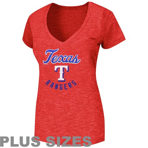 Texas Rangers Women's Plus Size Tri-Blend Script V-Neck T-Shirt - Red