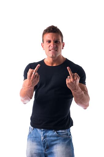 Handsome Young Man Showing Middle Finger Stock Photo - Download Image ...