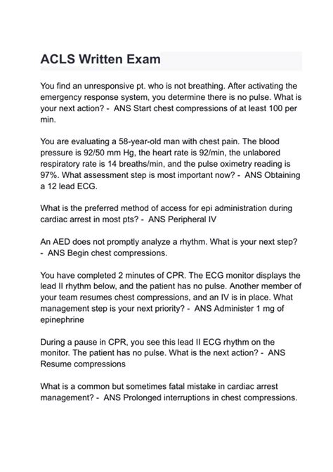 ACLS Written Exam Questions with correct Answers 2024/2025( A+ GRADED ...