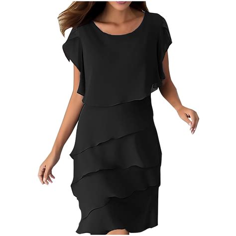 ATOYSOY Casual Dresses for Women Crew Neck Elegant Dress Short Sleeve ...