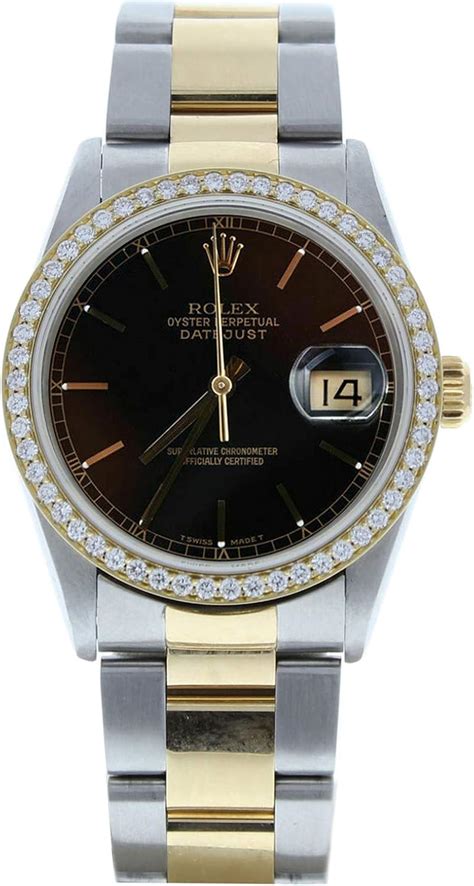 Buy Rolex Men's Datejust Model 16233 Steel & 18k Gold Oyster Band Black ...