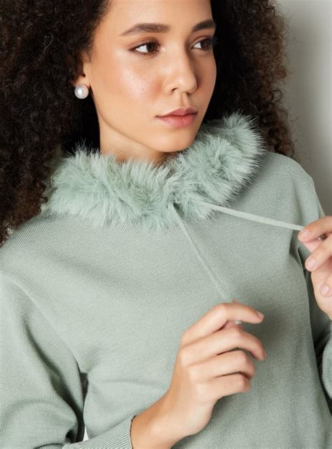 Buy Women Fur Trim Hooded Sweater Online at just Rs. 1399.0 ...