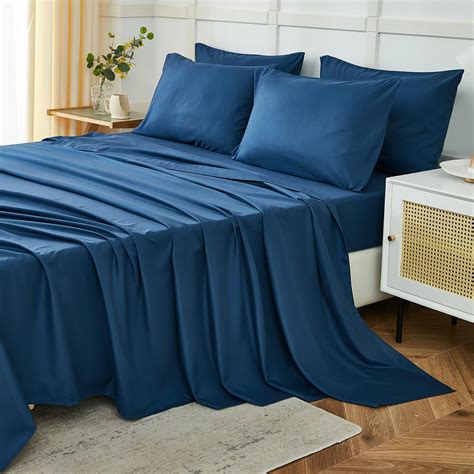 Amazon.com: ILAVANDE Navy Blue King Sheets Set 6 Piece,Hotel Luxury ...