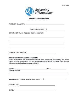 Fillable Online worc ac PETTY CASH CLAIM FORM - Worc - worc ac Fax ...