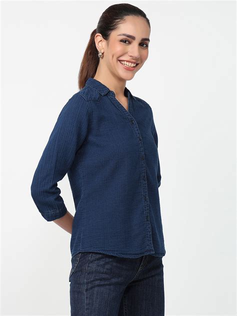 Buy Women Indigo Solid Shirt | Kraus Jeans