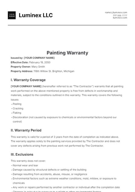 Free Simple 1-Year Warranty Template to Edit Online