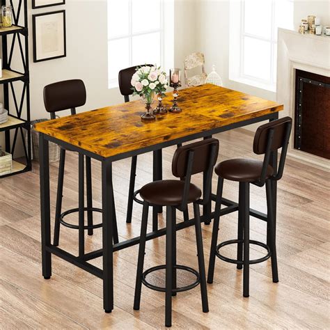 Amazon.com - AWQM Bar Table and 4 Chairs Set Industrial Counter Height ...