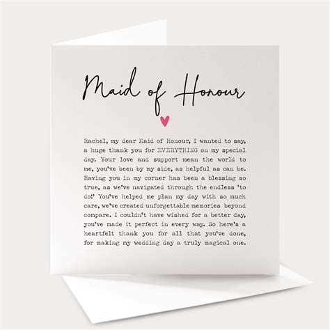 Personalised Maid of Honour Card, Maid of Honour Thank You Card ...