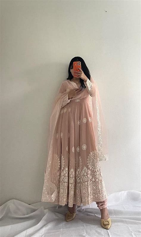 Classic Peach Color Embroidery Work Anarkali Gown – subhvastra