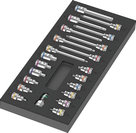 Wera 05150113001 9723 泡沫嵌件 Zyklop B 3/8 英寸（约 0.95 厘米）批头套筒套件 1，22 件，镀铬 ...