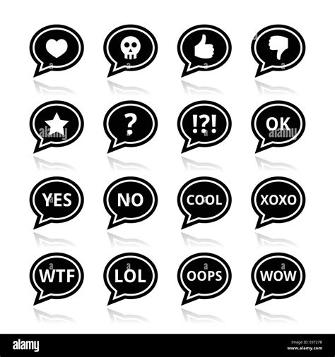 Speech bubble emotion icons - love, like, anger, wtf, lol, ok Stock ...