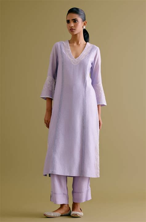 Devnaagri - Lilac Silk Chanderi Dori Embroidered Kurta Set