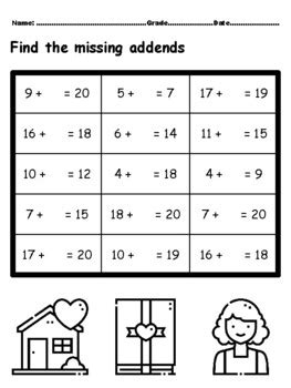 50 Missing Addends Worksheets upto Number 20, Mothers Day Theme ...