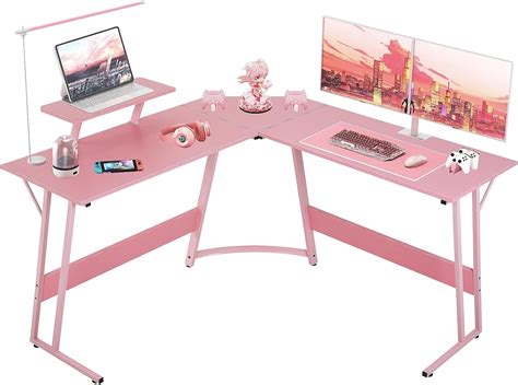 YYkokocat L Shaped Gaming Desk 50 Inch Pink With Monitor India | Ubuy