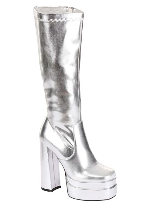 Deluxe Women's Silver Gogo Boots | Costume Boots