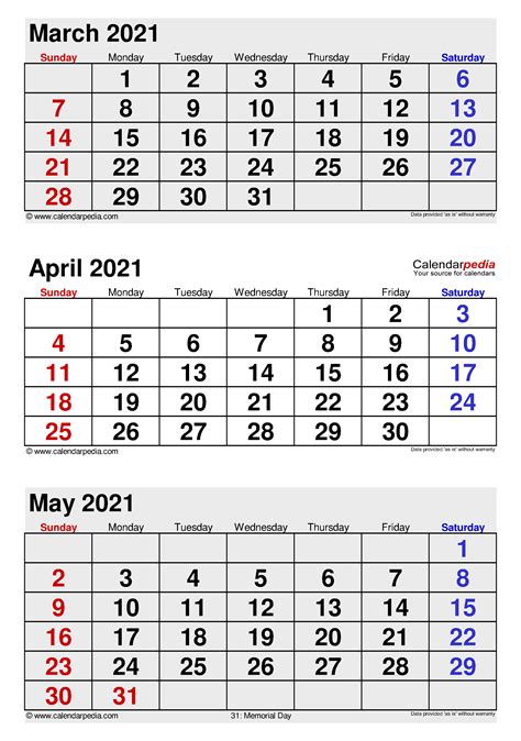 April 2021 Calendar | Templates for PDF, Excel and Word