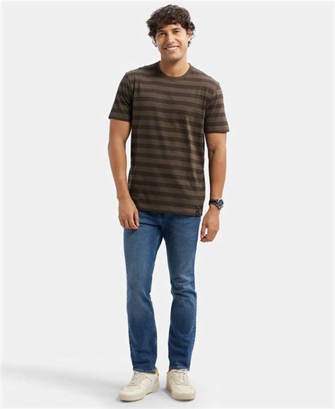 Buy Super Combed Cotton Rich Striped Round Neck Half Sleeve T-Shirt ...