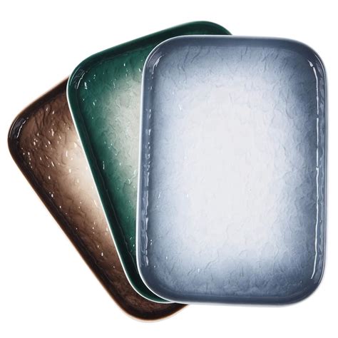 Eglaf 10' x 7' Ceramic Platters - Rectangular Embossed Gradient Water ...