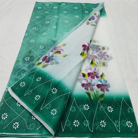 Sea Green Color Kota Cotton Hand Painted Saree | Trend In Need