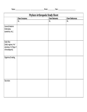 Fillable Online Phylum Arthropoda Study Sheet - Sardis Secondary School ...
