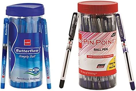 Cello Butterflow Simply Ball Pen & Cello Pinpoint Ballpen Jar (Pack of ...