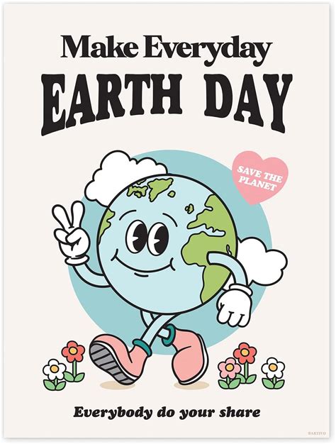 Artivo Retro Earth Day Poster, Earth Wall Art, Vintage Character Dorm ...
