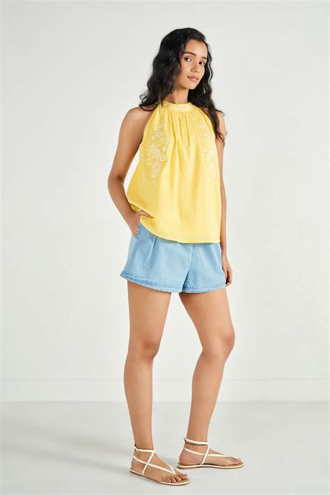 Buy Chirpy Yellow Cotton Top Online In India at Global Desi S26S95TP_YELLOW