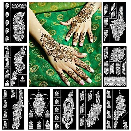 QSTOHENA - Reusable Henna Tattoo Stencils Set, Mehendi Stencils for ...