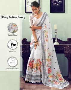 Buy SIRIL Floral Print, Printed Kota Doria Cotton Blend White ...