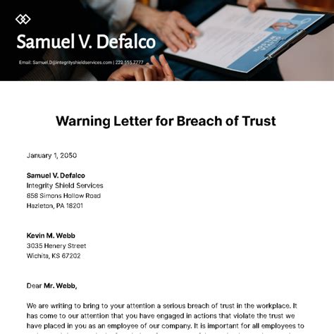 Free Warning Letter for Breach of Trust Template to Edit Online