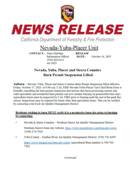 CALFIRE NEU Lifts Burn Permit Suspension - Nevada County Consolidated ...