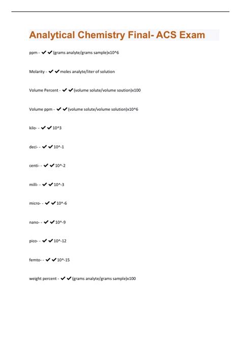 Analytical Chemistry Final- ACS Exam Questions And Answers Verified 100 ...